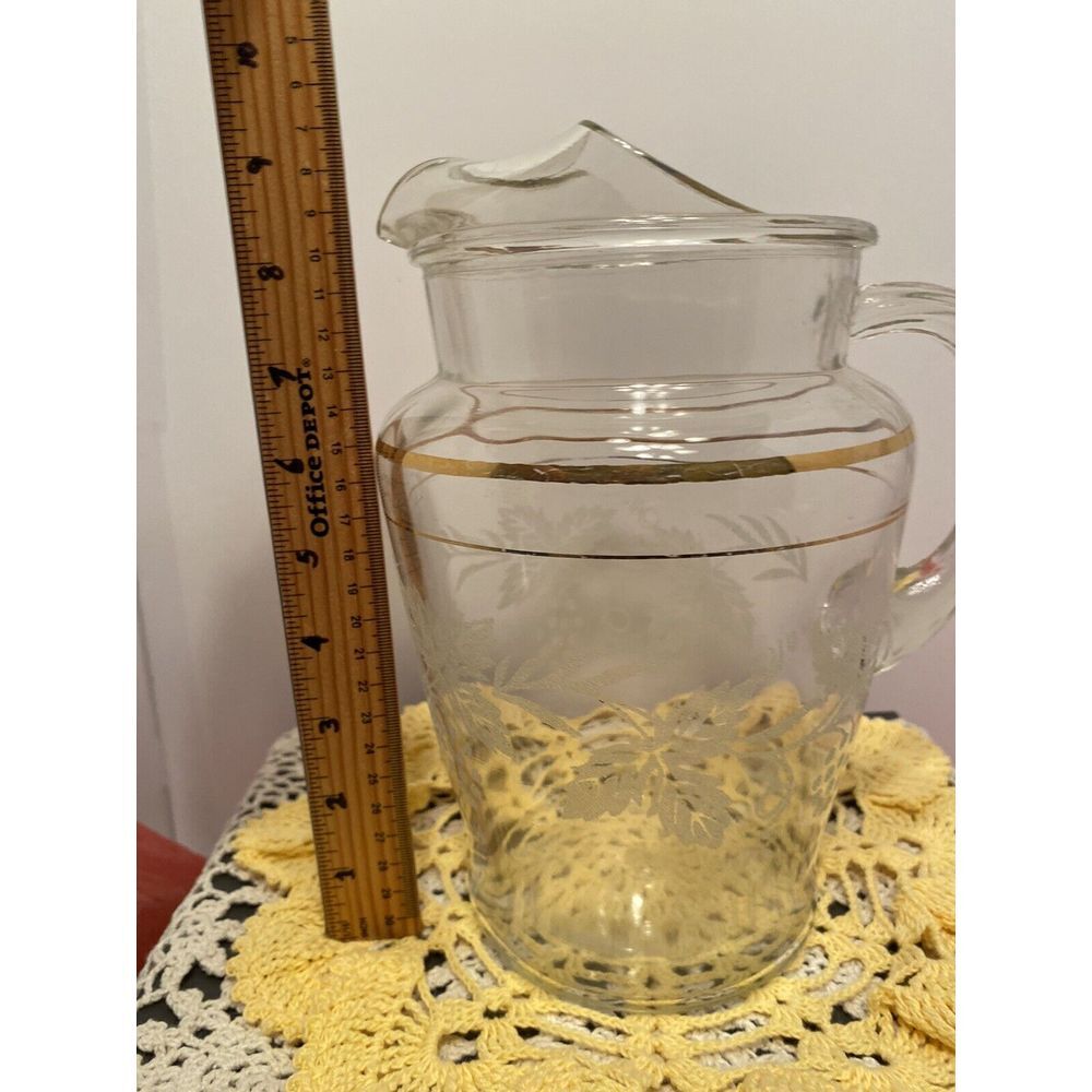 Vintage Bartlett Collins Pitcher Etched Grapevines Mid Century Modern Barware. - Picture 2 of 11